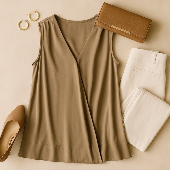Soft Surroundings Minimalist Draped Sleeveless Beige Blouse Top Small - Picture 2 of 9